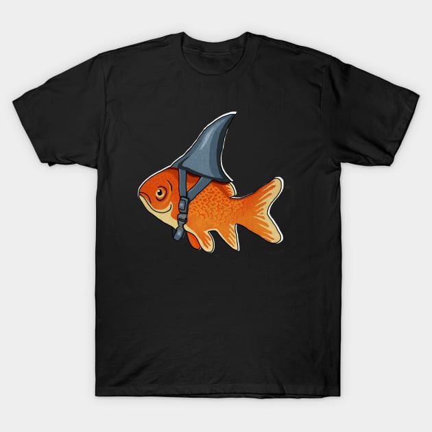Funny Brave Goldfish Pretending to be a Shark T-Shirt by dukito